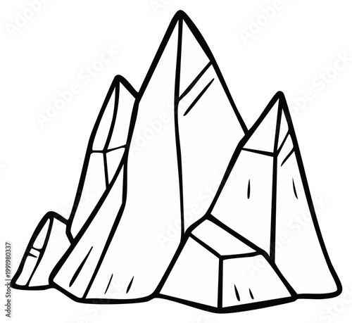 Abstract outline drawing of multiple sharp geometric crystal formations in a cluster