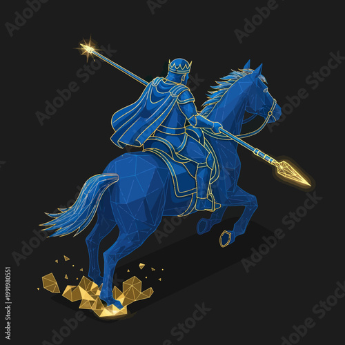 Blue Knight Riding Horse with Spear.