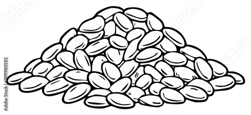 Pile of dry beans and legumes, illustration, raw food ingredient, outline style