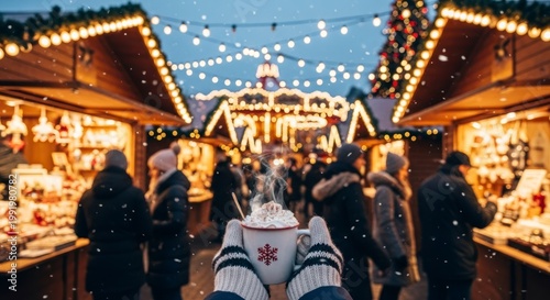 Christmas market in winter evening.