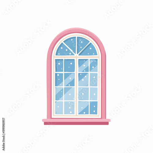 Arched Window with Snowfall