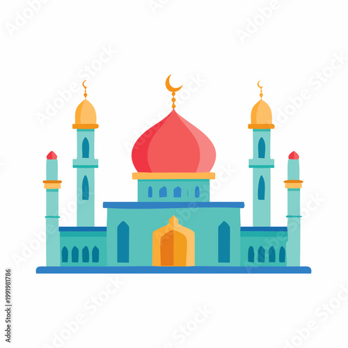 Stylized Mosque with Domes and Minarets
