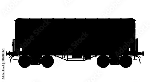 A black silhouette of a train car on a white background