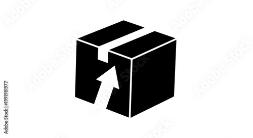 A black and white vector graphic of a box with an arrow pointing upwards