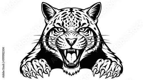 Aggressive Bobcat Roaring with Sharp Claws Extended, Fierce Wild Cat Portrait