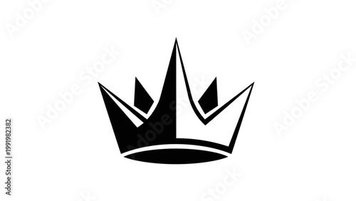 Black Crown Silhouette Icon, Royal Symbol of Power and Authority, Isolated on White Background