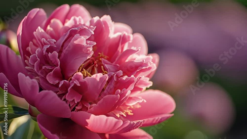 Close up of vibrant pink flower with soft petals and blurred background
