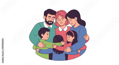 Family members sharing a warm embrace illustrate the importance of love, unity, and emotional support within a healthy domestic relationship and happy household environment.