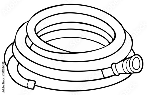Rolled Garden Hose Black and White Illustration for Lawn Care and Watering