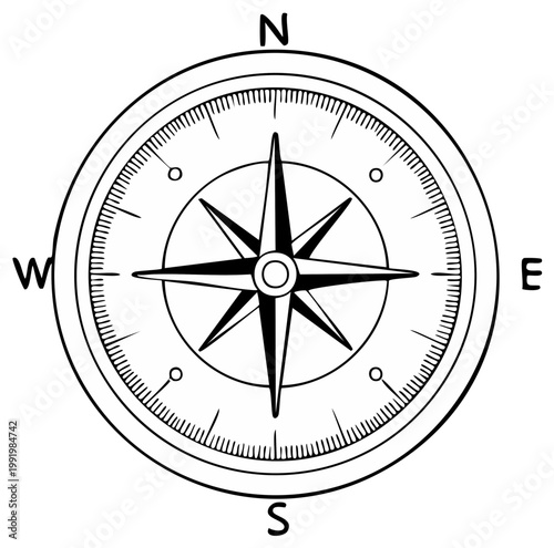 Vintage Nautical Compass Showing North South East and West Directions For Navigation