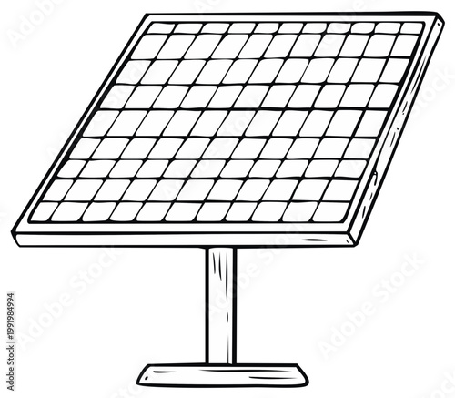Hand Drawn Solar Panel Device for Clean Energy Generation on a White Background