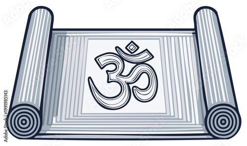Sacred Om Symbol Unfurled on an Ancient Scroll Resting on a Soft Fabric Surface