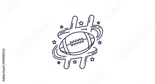 American football icon with dynamic lines and stars.