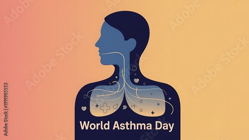 A conceptual illustration representing world asthma day with human lungs and respiratory system