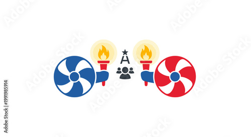 Graphic illustration of torch light bulbs and chess pieces.