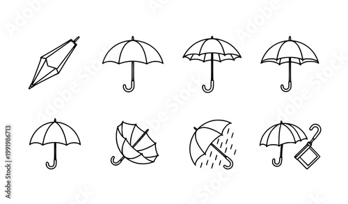 Umbrella line icon set with different styles and perspectives minimal black outline vector collection isolated on white