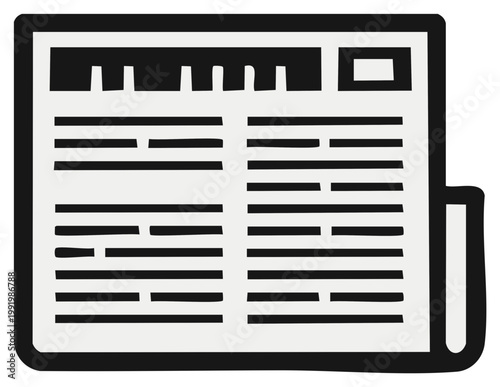 Newspaper Icon Illustration: Headlines, Articles, Newsprint, Information, and Folded Paper