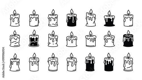 Creative collection of stylized candle illustrations with varying designs and wicks