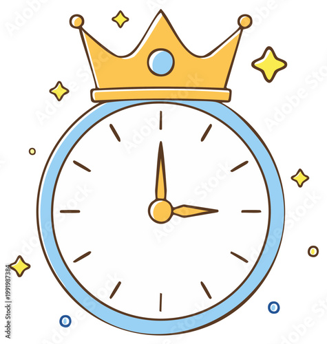 Stylized clock icon with crown symbolizing time management and importance concept