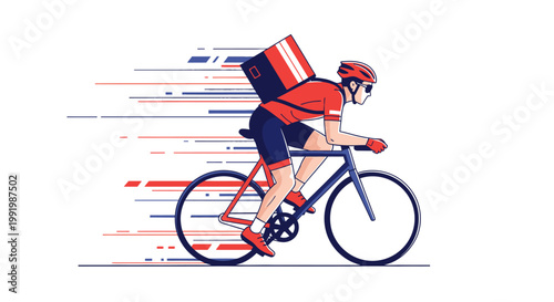 A fast-moving bicycle delivery person with a backpack, illustrating quick and efficient courier service.