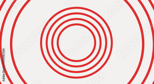 Abstract graphic design featuring a series of expanding concentric red circles on a light grey background, creating a ripple or target effect.