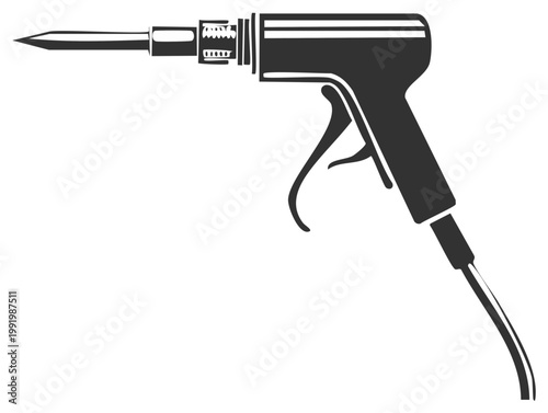 Black and White Isolated illustration of a soldering iron, professional equipment tool vector.
