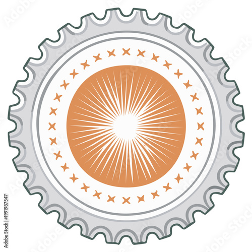 Vintage Bottle Cap With Radial Sunburst Design and Decorative Border