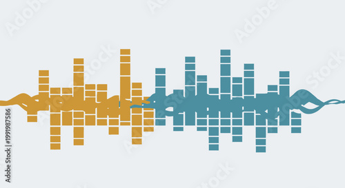 Abstract digital sound equalizer graphic with two distinct color sections representing audio waves or data visualization.