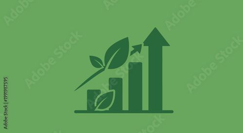 A green bar chart with an upward arrow and leaves, symbolizing sustainable growth and environmental progress.