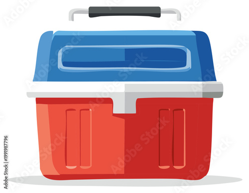 Red and Blue Plastic Tool Box with Handle Container for Storage and Organization Isolated