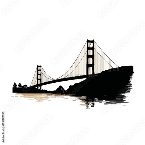 Golden Gate Bridge San Francisco silhouette.