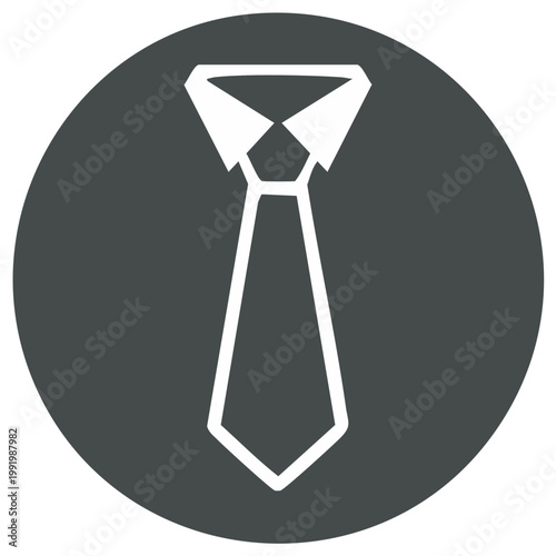 Minimalist necktie and shirt collar in a gray circular frame representing formality or professionalism