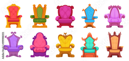 Thrones. Medieval sitting for king and queens exact cartoon chairs collection