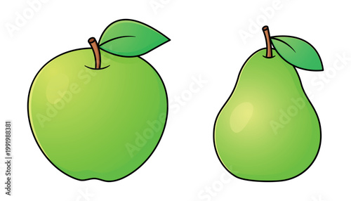 Green Apple and Green Pear Vector Icon. Pear and apple icons