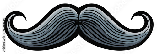 Stylized gray mustache with curled ends and a black outline, perfect for design or illustration.