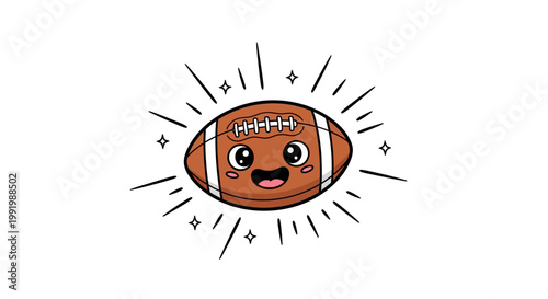 Cartoon American football with happy face.