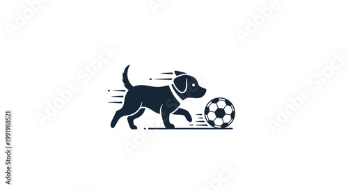 Dog running with soccer ball illustration.