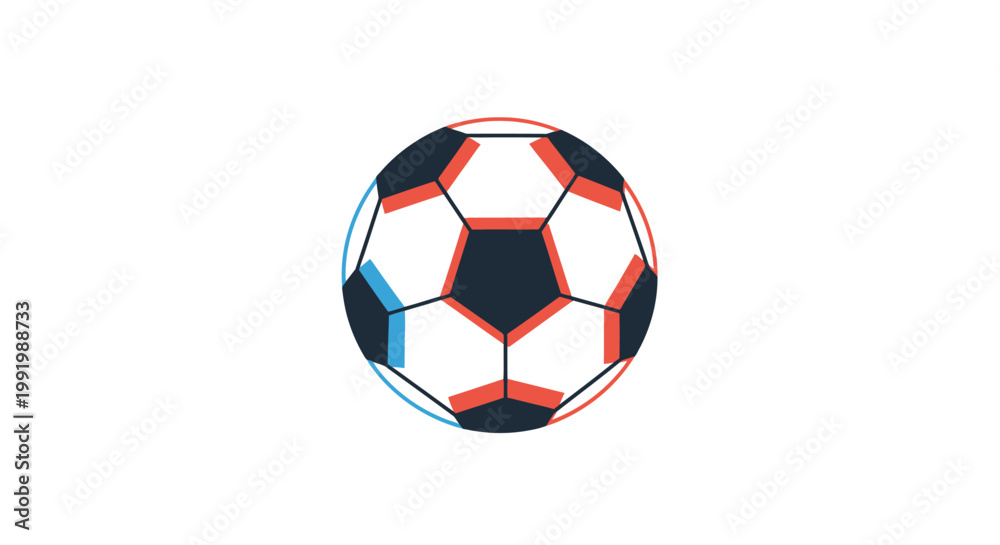 Fototapeta premium A soccer ball with black white and red panels.