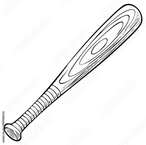 Classic Wood Baseball Bat Illustration With Grain Detail and Grips