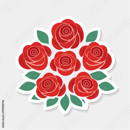 Stylized red roses with green leaves illustration