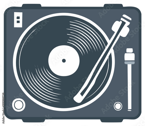 Retro Record Player Turntable Design Vinyl Disk Groove Music Illustration