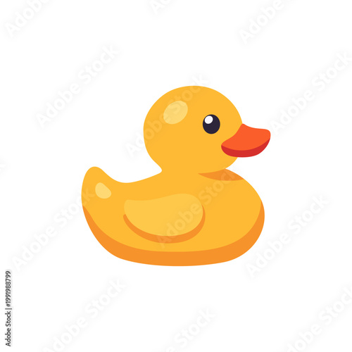 rubber yellow duck, baby bath toy, colorful illustration