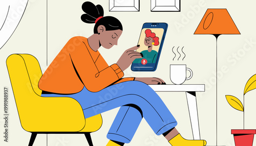 Touch starvation concept with person video calling loved one, emotional connection, loneliness, digital communication, need for affection illustration