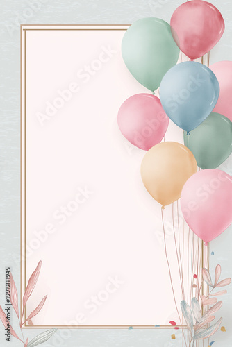 Cute Balloons with Blank Frame Birthday Invitation Template