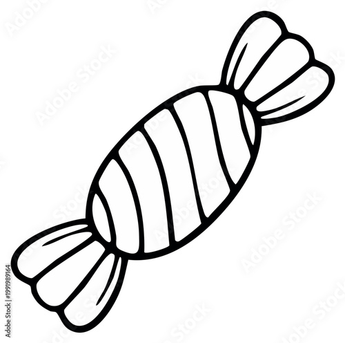 Wrapped candy illustration isolated, black and white outline, sweet treat design element