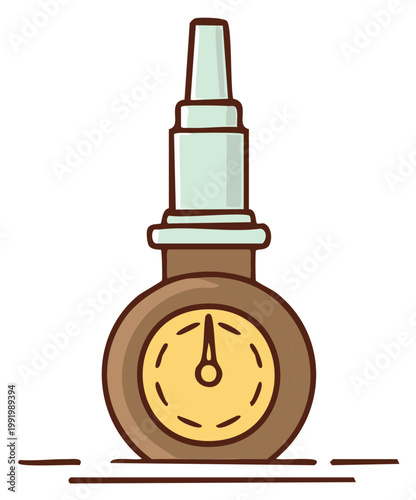 Illustration of a Tire Pressure Gauge with a Yellow Face and Brown Casing