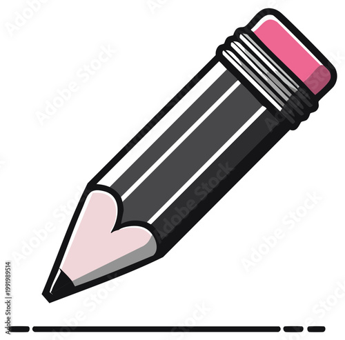 Isolated cartoon pencil with an eraser drawing a black line vector illustration