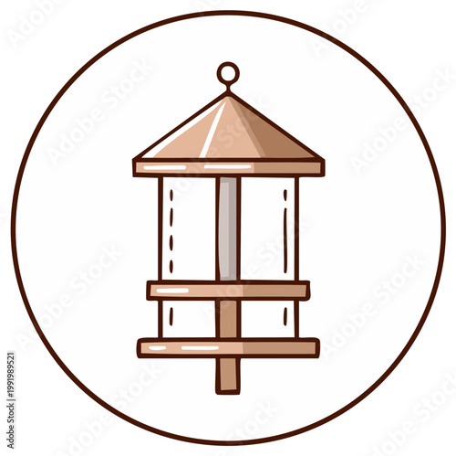 Charming Hand Drawn Bird Feeder Illustration with Circular Border for Creative Designs