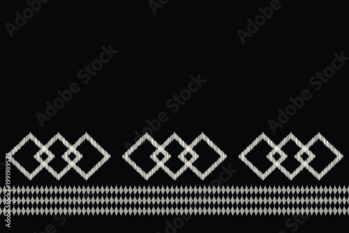 Ikat pattern of black background color ethnic embroidery motif with fabric,traditional,tribal.