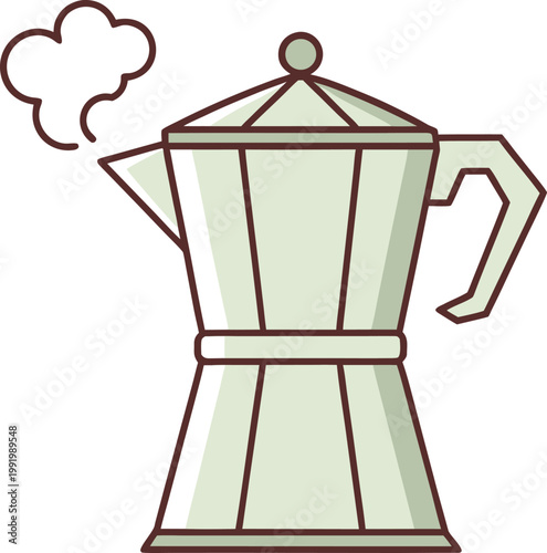 Classic aluminum moka pot coffee maker steaming hot fresh delicious morning espresso